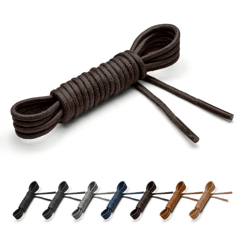 Benchmark Basics Dress Shoe Laces - 1/16" (1.5mm) Round Waxed Cotton Shoelaces - Choice of Color & Length - 30", 33" or 36" (36", Dark Brown) - Image 1
